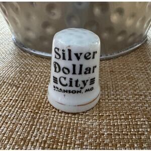 Silver Dollar City Branson MO White Glass Thimble Souvenir